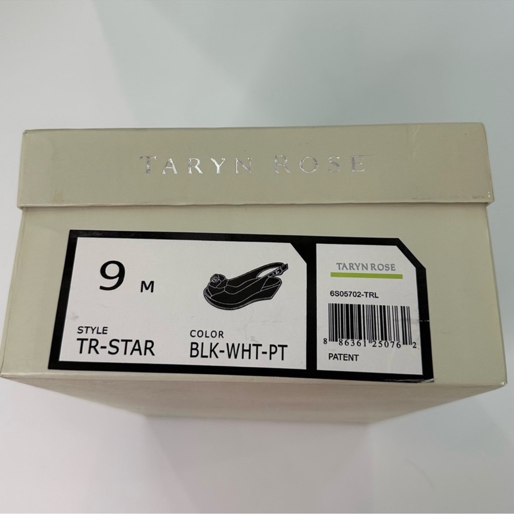 Taryn Rose Tri-Star Black Patent White Rose Wedge Sandals NWT Women’s Size 9 - Picture 4 of 11